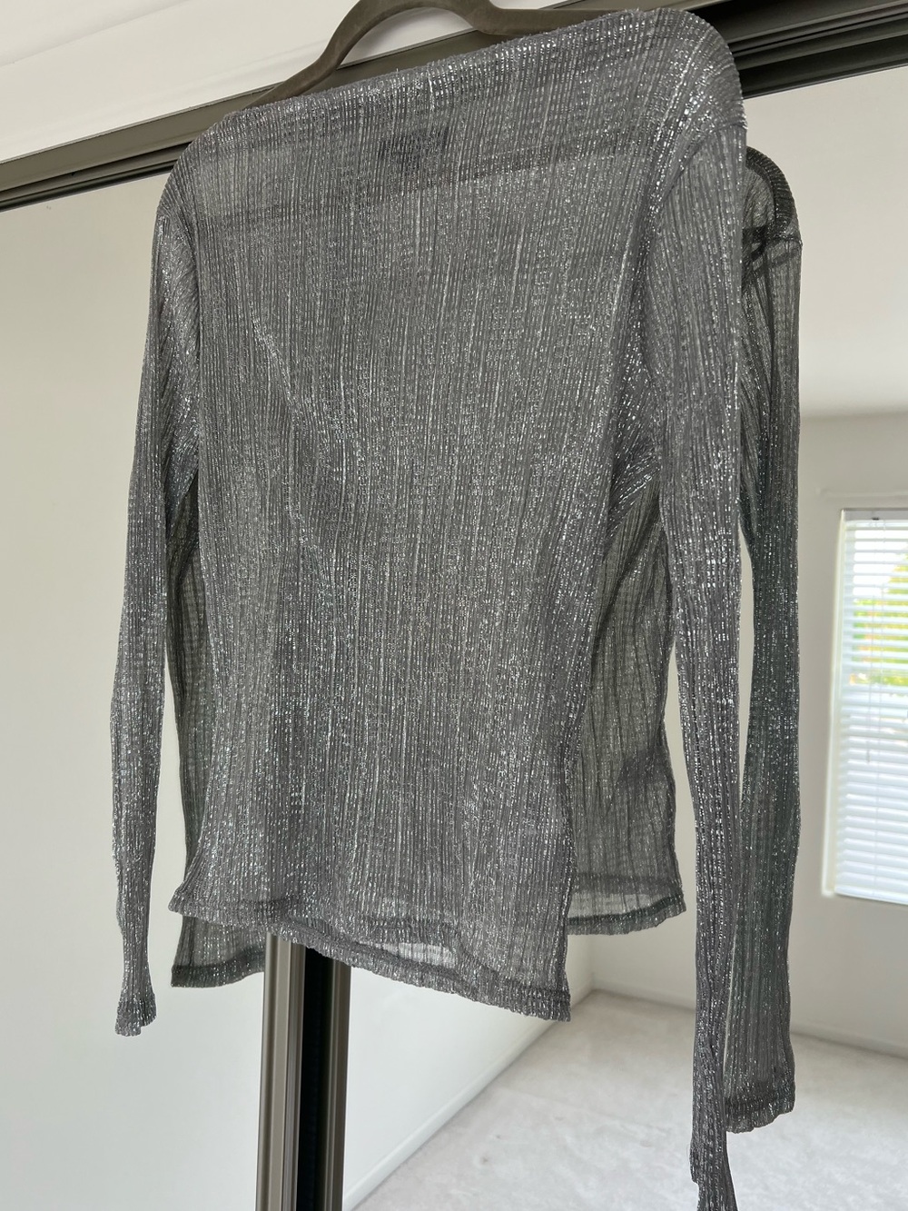 J. Crew Silver Sheer Metallic Long-Sleeve Top